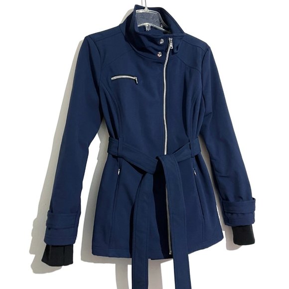 Jessica Simpson Soft Shell Tie Waist Zip Up Jacket with Thumb Holes - Picture 7 of 16